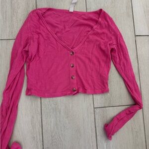 ALO Pink Ribbed Button-Up Women's Top